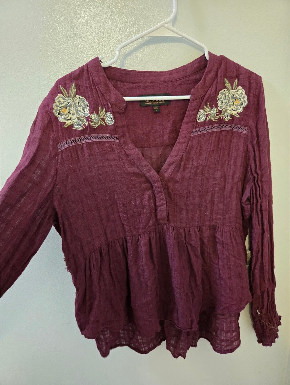 Boho Peasant Blouse with Floral Embroidery